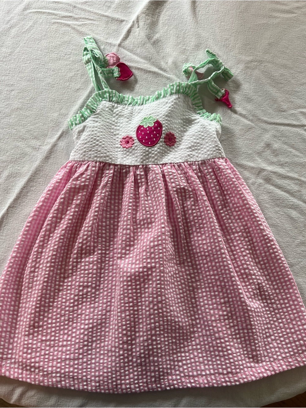 Rare Editions Pink and Green Strawberry Sundress